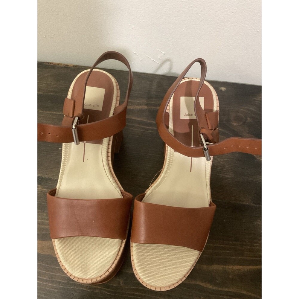 Dolce Vita Brown Strappy Block Heel Sandals Buckle Ankle Strap Women's 8